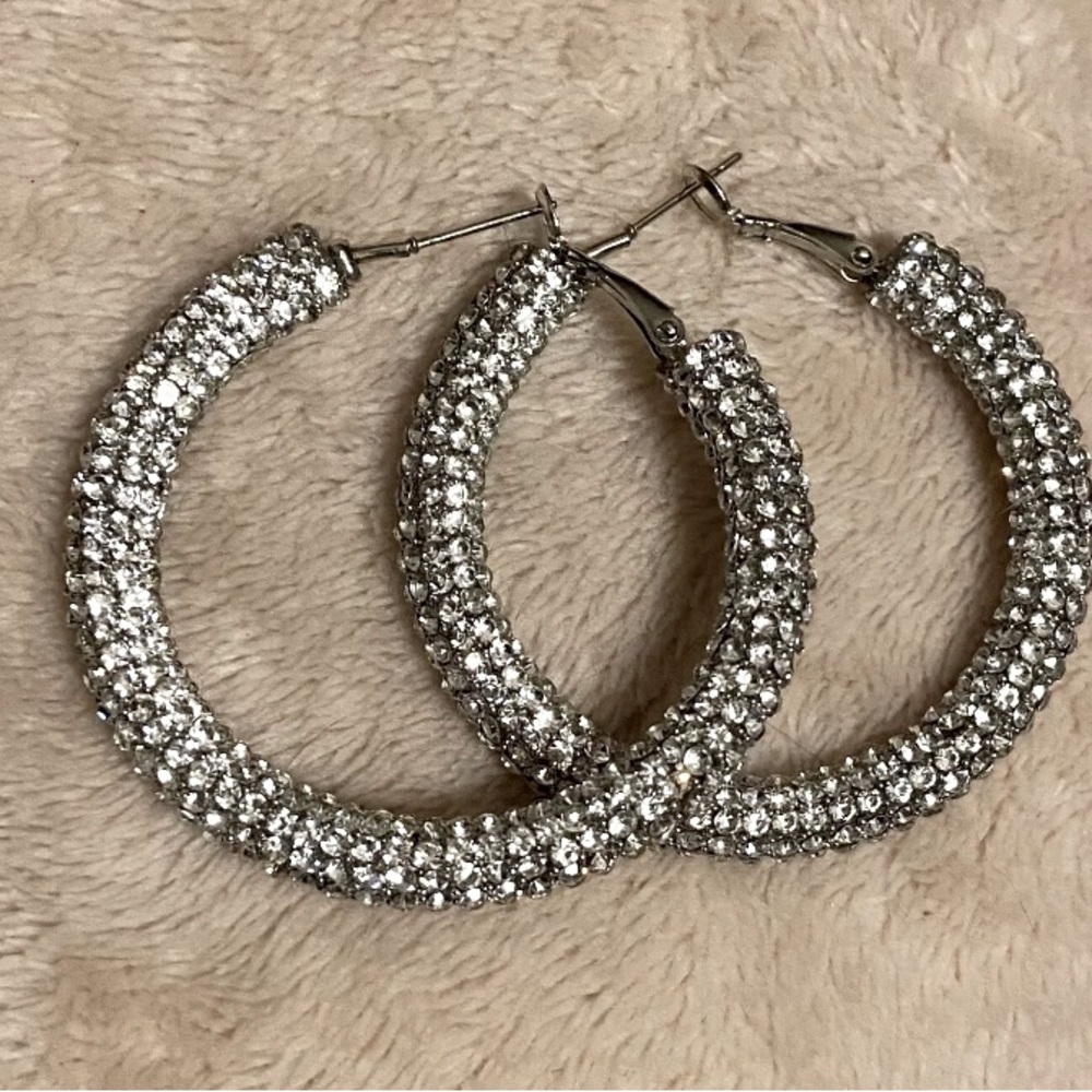BLING Boutique "Hoop Dreams" Clear Rhinestone Hoop Earrings…VERY LIGHT WEIGHT
